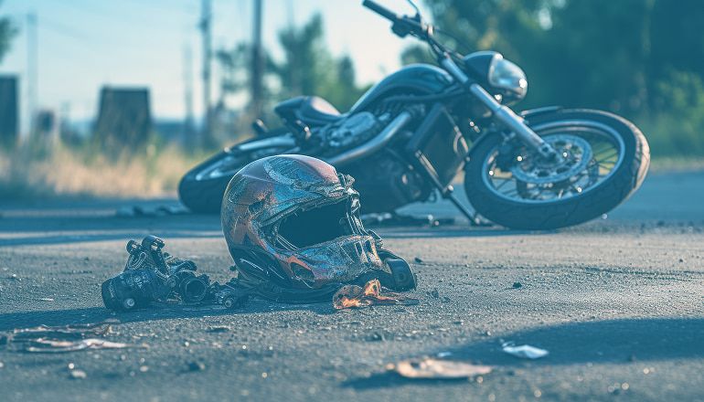 casco roto y moto detras, caso real de B.M.H un accidente de moto 